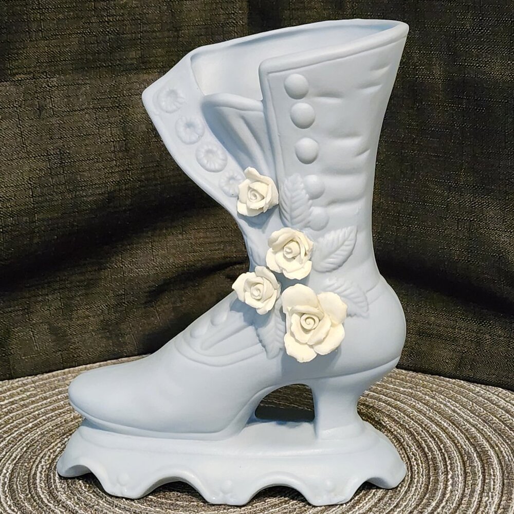 Ladies Concepts Int Light Blue Porcelain Capodimonte Boot Shoe Vase 7in Tall